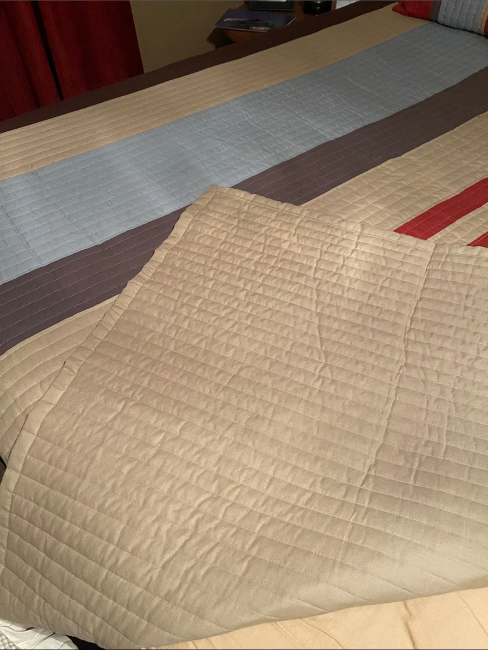 Striped Quilt Set in Red, Blue, Tan by